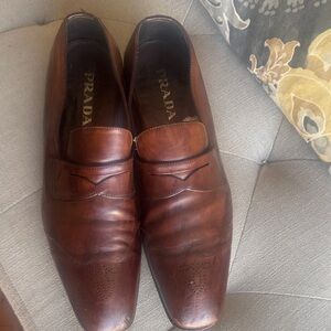 Prada Brown Leather Slip-On Penny Loafers